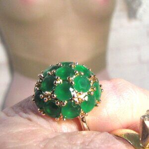 GOLD PLATED COCKTAIL RING GREEN STONES Sz 8  NEW